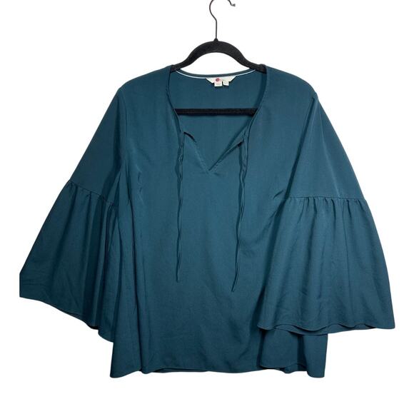 Boden Bell Sleeve Blouse Boho Keyhole Neck Flowy Relaxed Teal Green W0196 Sz 14 - Picture 3 of 14